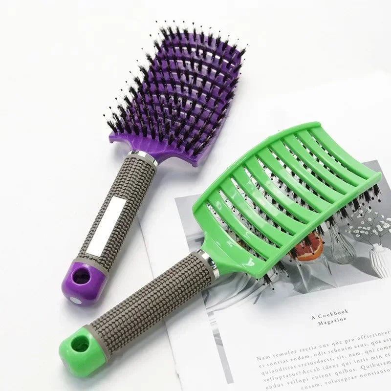 Hair Brush Exfoliating Hair Brush Bristle Women's Wet Curly Hair Comb Salon Hair Styling Tool，Special for Real Hair Wigs